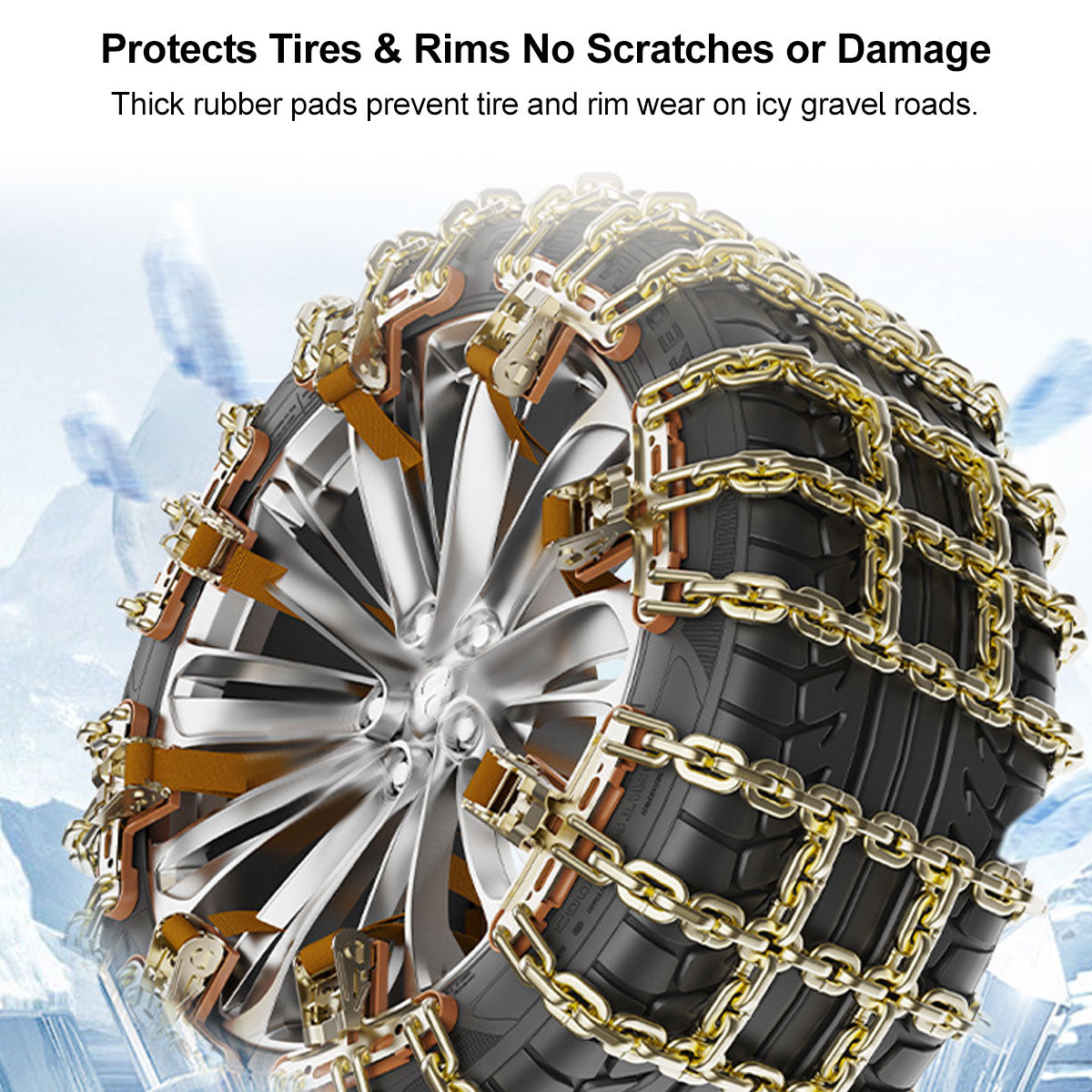 Set of universal tire traction chains for improved car handling