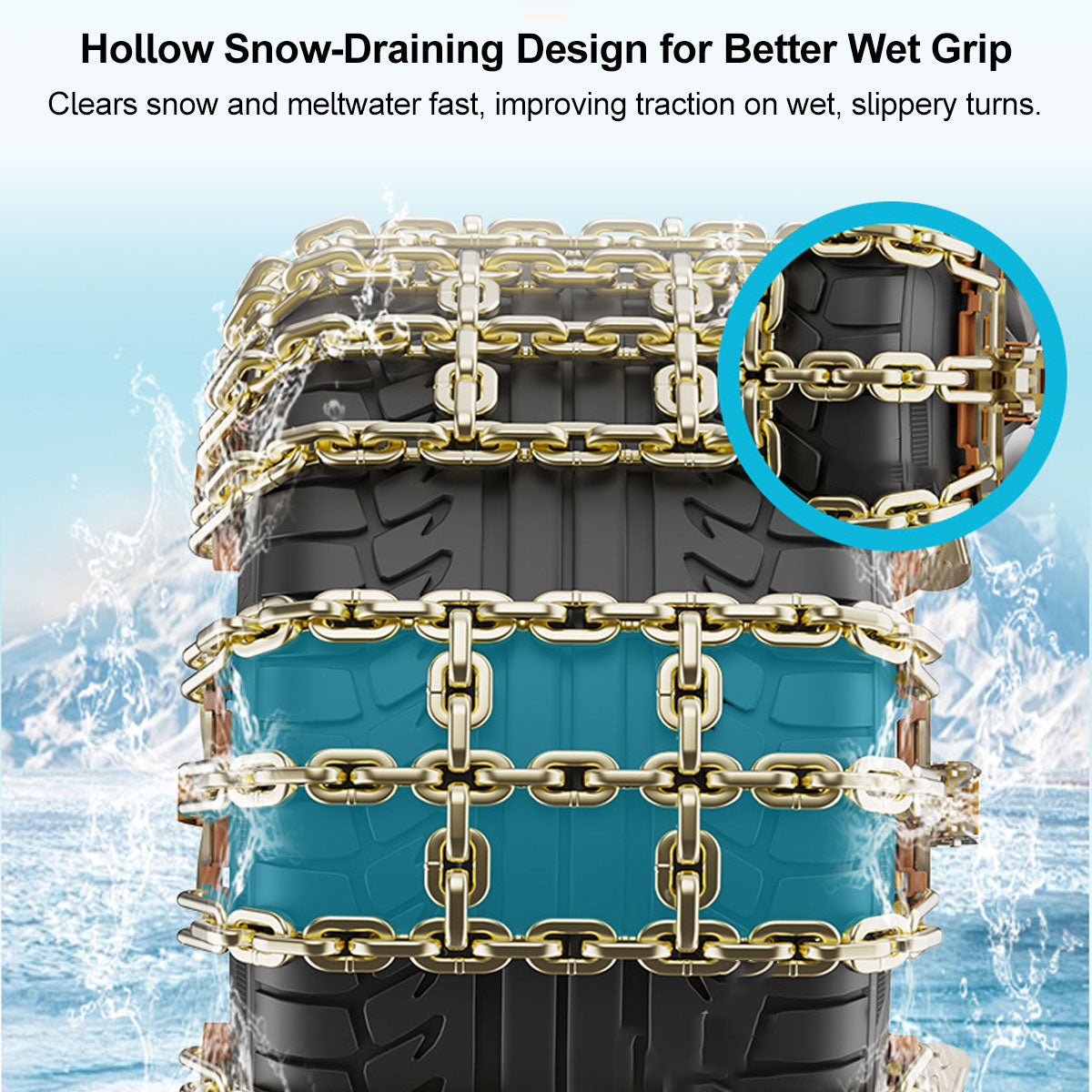 Universal car tire snow chains in their packaging for transport
