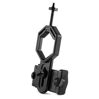 Optics accessory with phone mount, universal cell phone adapter enhancing outdoor gear photography