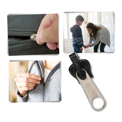 Universal clip-on zipper repair kit for instant slider replacement on jackets & bags. Quick, no-tool fix.