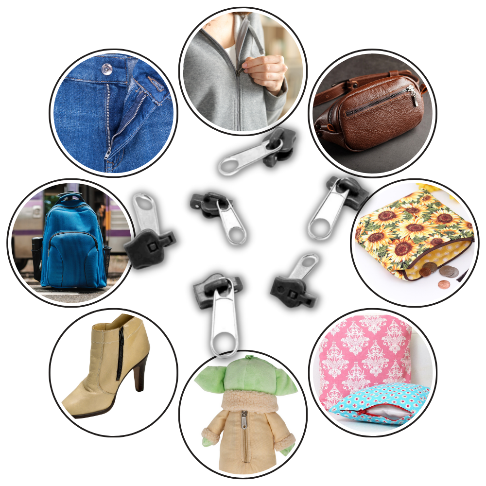 Close-up of a universal clip-on zipper repair slider. Instant, durable fix for jackets, luggage & more.