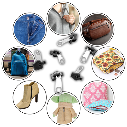 Close-up of a universal clip-on zipper repair slider. Instant, durable fix for jackets, luggage & more.
