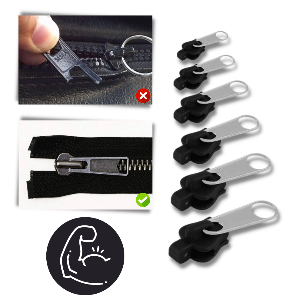 Quick zipper fix for jackets, backpacks & pants. Universal clip-on slider provides instant, no-tool clothing repair.