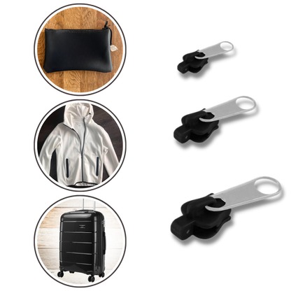 Instant zipper repair kit with universal clip-on slider. Durable solution for quick fixes on coats, bags & tents.