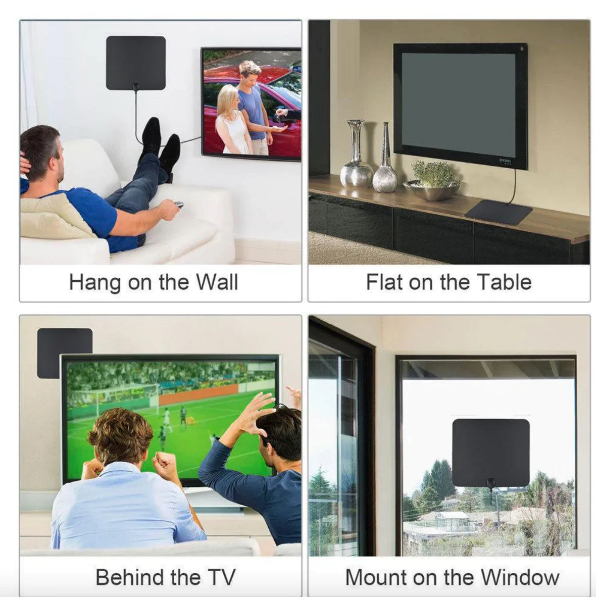 Long range amplified indoor HDTV antenna & signal booster ensures clear digital TV reception for home entertainment.