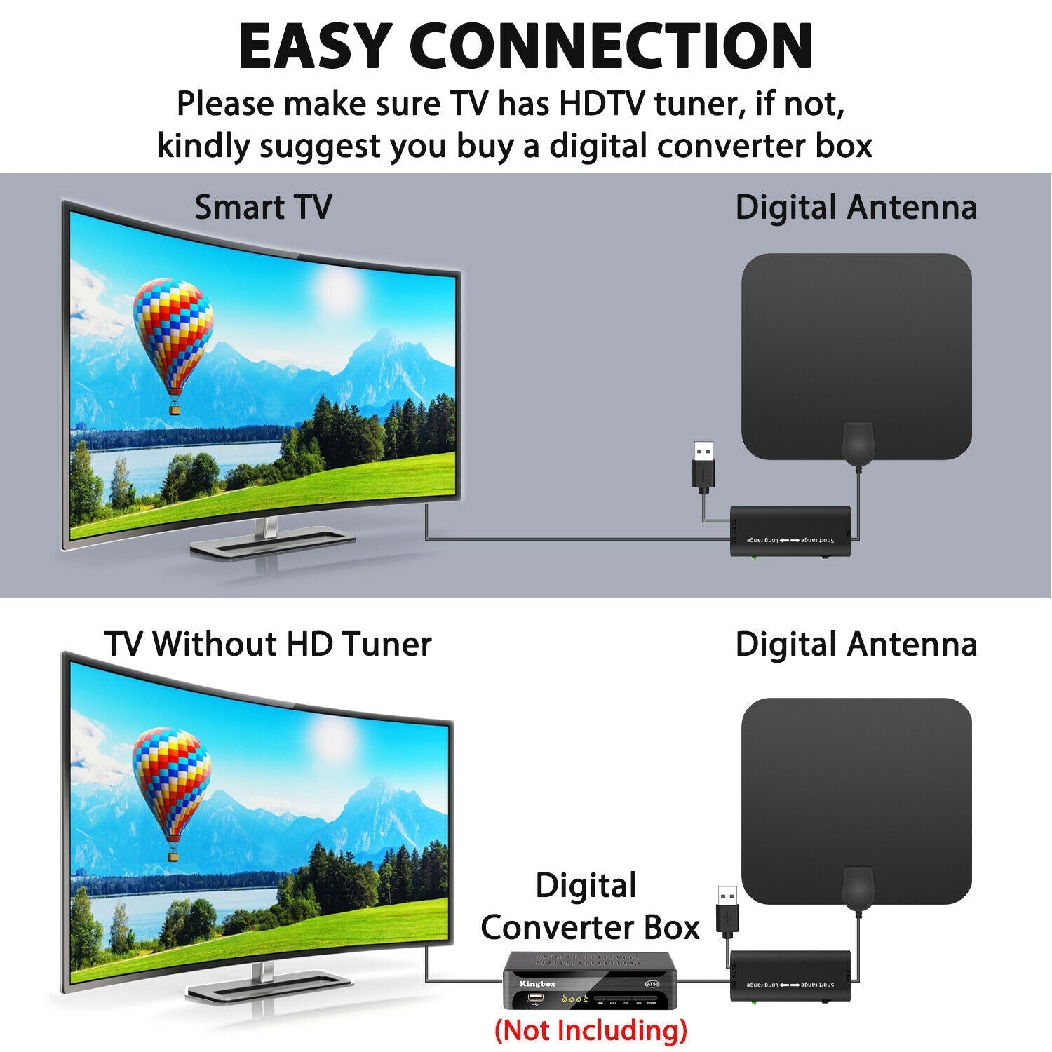 UHF VHF digital indoor HDTV antenna with powerful signal booster for enhanced home entertainment & free TV.