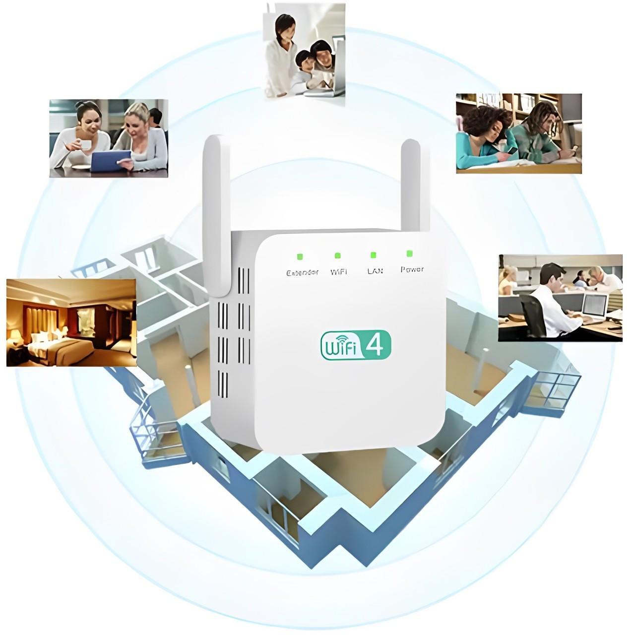 Universal WiFi Repeater & Signal Booster for multiple devices. Enhance internet speed and home networking performance.