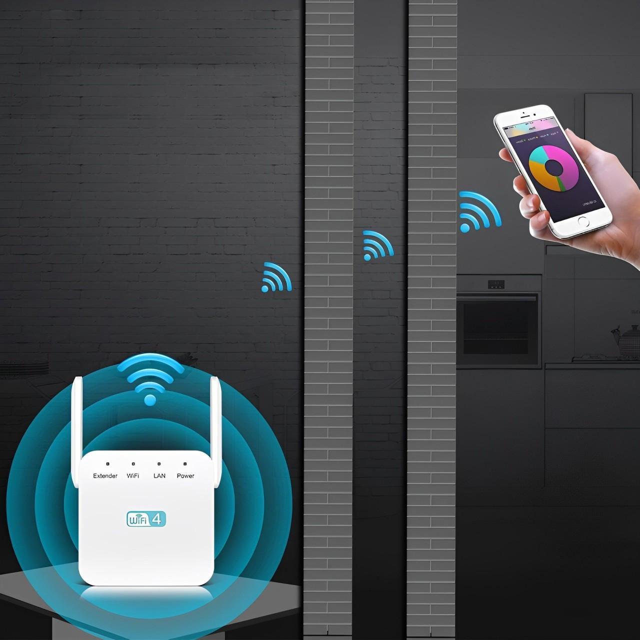 Compact wall-plug WiFi Extender. Boost signal, eliminate dead zones for improved home networking & long-range wifi.
