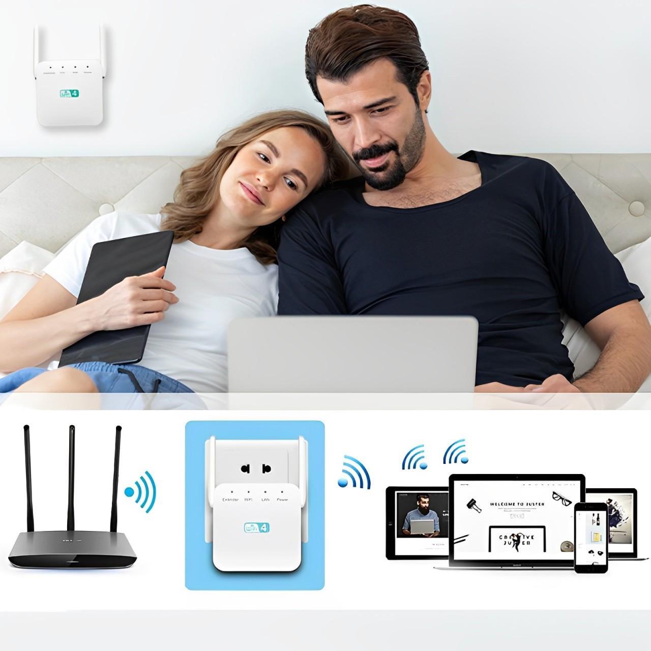 High-speed WiFi Repeater to eliminate dead zones. Boost signal for seamless home networking & reliable internet.