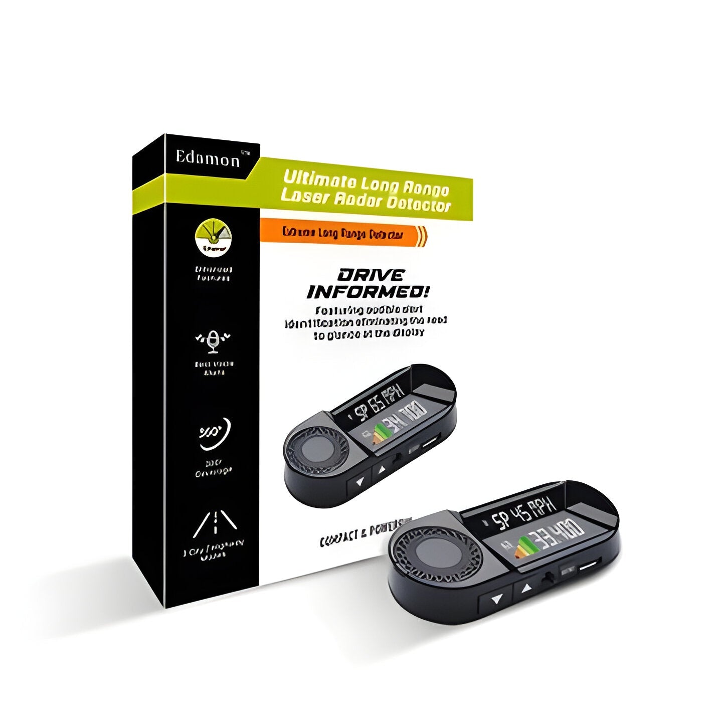 Universal laser radar detector for vehicles & bikes. Enhances road safety, provides collision warning & speed trap alerts.