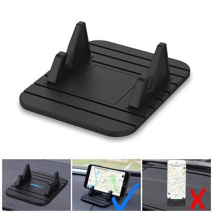 Silicone non-slip car phone stand for dashboard. Provides stable, hands-free viewing of mobile phones & GPS.