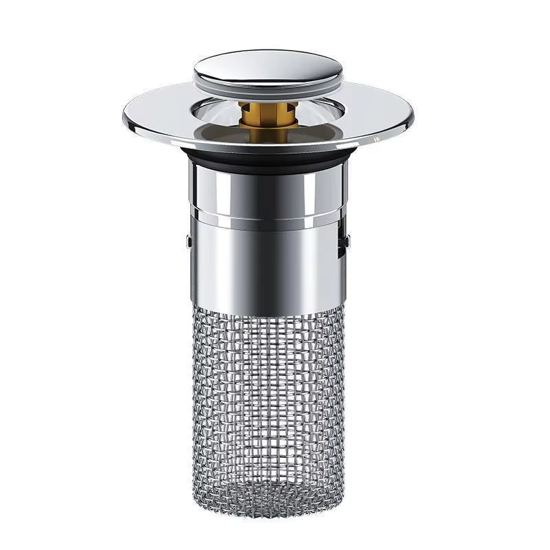 Universal pop-up sink drain stopper with integrated hair catcher for easy clog prevention in bathrooms & kitchens.