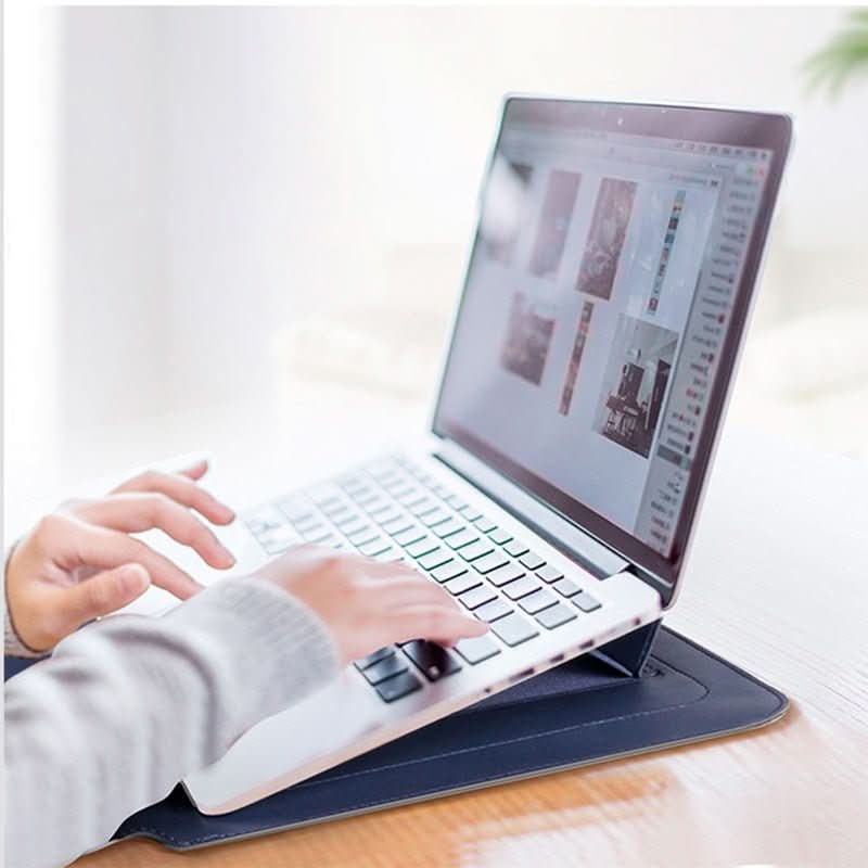 Multifunctional FlexiGuard: laptop sleeve, stand, and wrist rest in one compact unit.