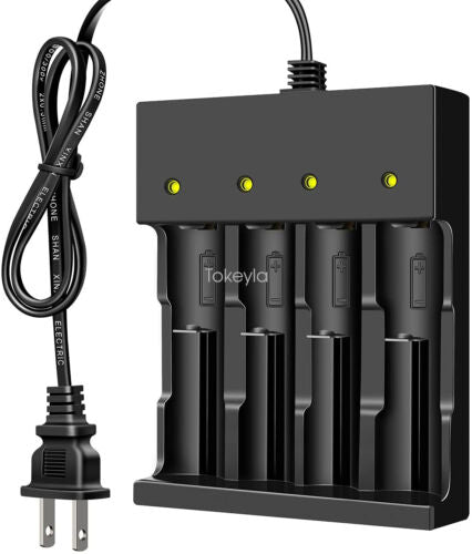 Universal USB/DC smart charger for 18650 and 26650 Li-ion batteries, black finish