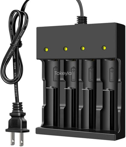 Universal USB/DC smart charger for 18650 and 26650 Li-ion batteries, black finish