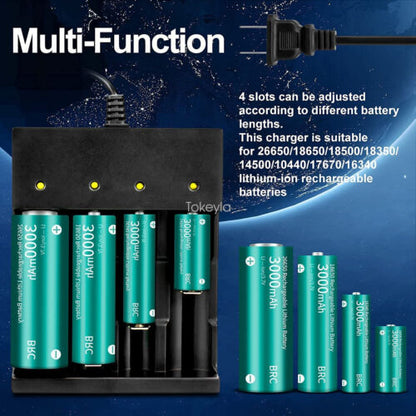 Multi-slot universal smart charger for 18650/26650 rechargeable Li-ion batteries