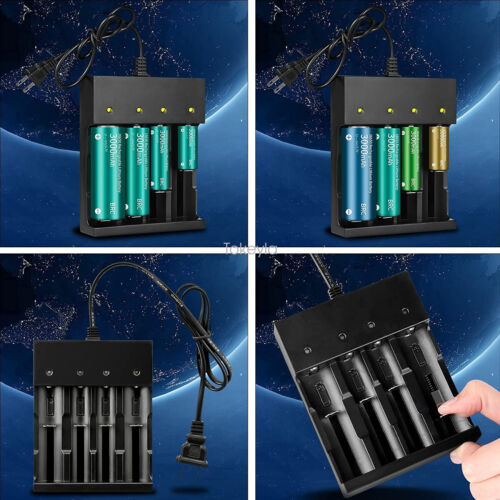 Portable universal smart charger for 18650 and 26650 Li-ion batteries with LED indicators