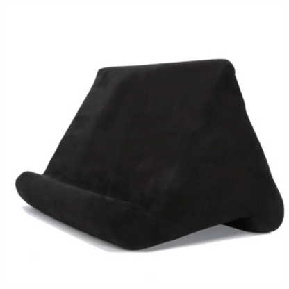 Soft suede tablet pillow stand, comfortable hands-free viewing, versatile phone & tablet holder.