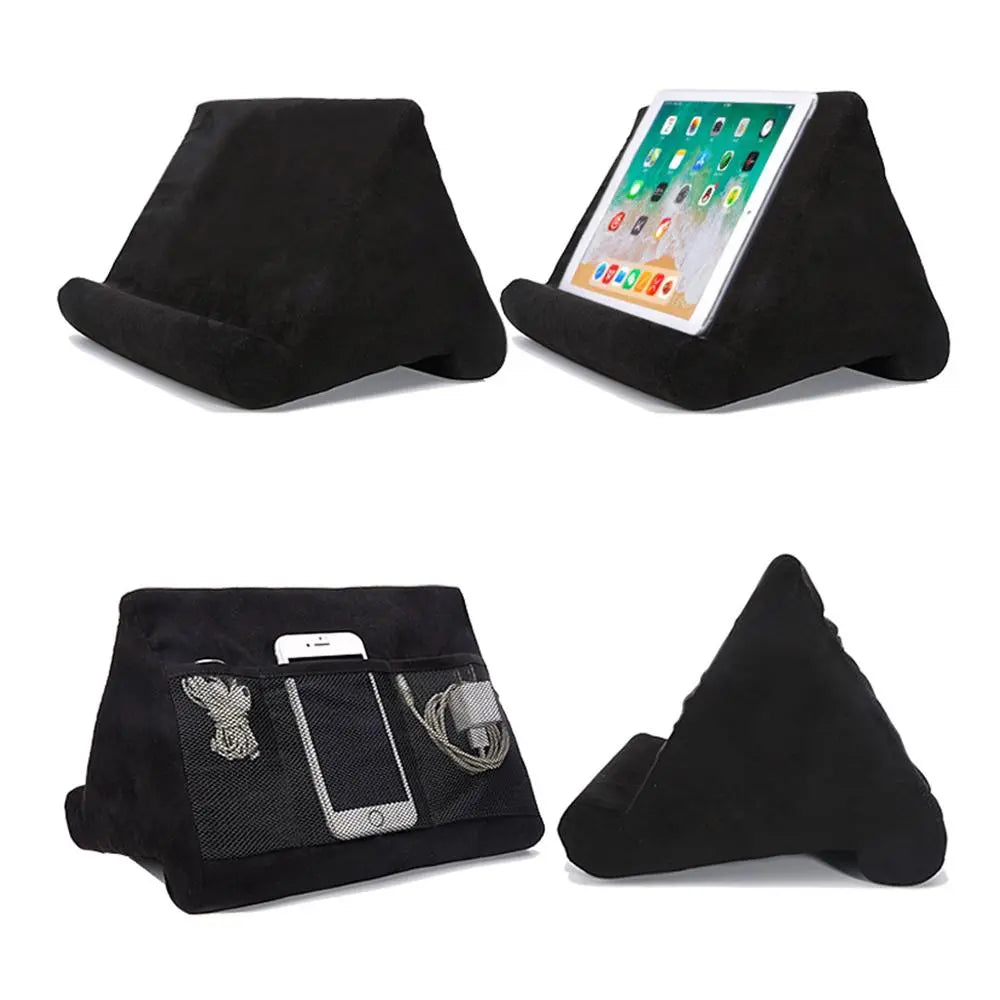 Soft reading accessory: hands-free tablet pillow stand, ergonomic for comfortable viewing anywhere.