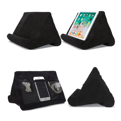 Soft reading accessory: hands-free tablet pillow stand, ergonomic for comfortable viewing anywhere.