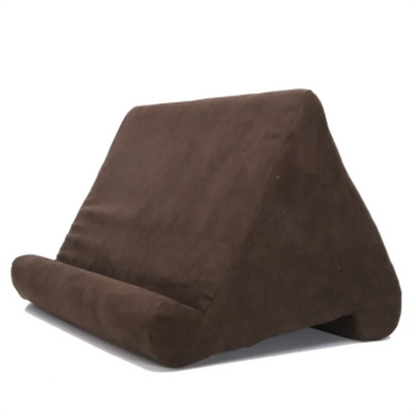 Soft suede tablet stand pillow, stable hands-free viewing for tablets & phones on any surface.