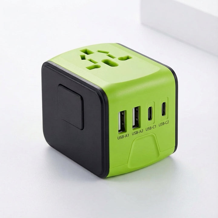 Versatile multi-plug universal travel adapter & USB charger for global power to laptops, phones & cameras.