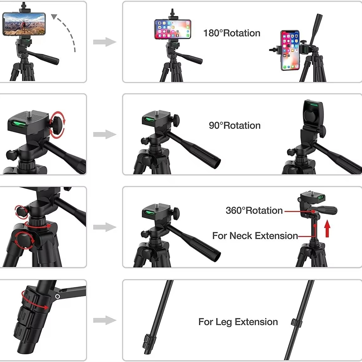 Sturdy, universal tripod stand with Bluetooth remote, ensuring stable shots for any phone or DSLR camera.