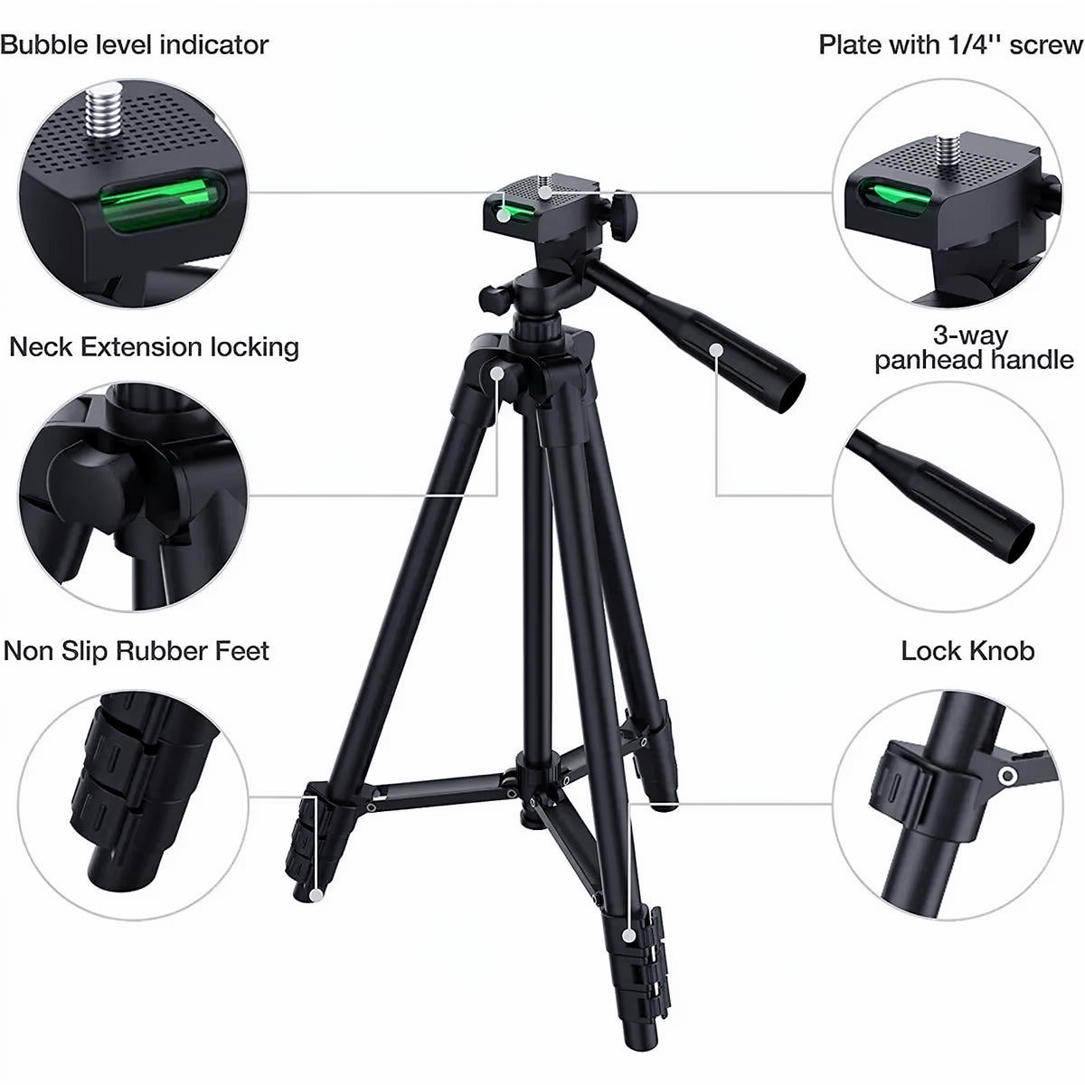 Compact travel tripod with Bluetooth remote for phones & DSLRs, making vlogging & photography easy on-the-go.