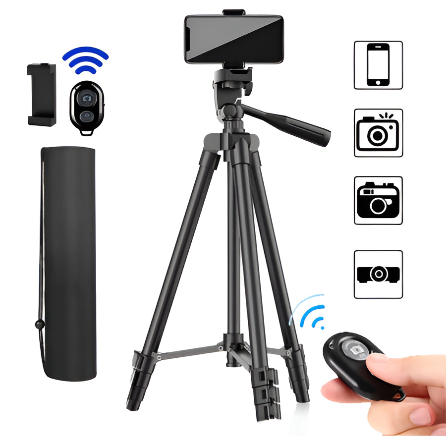 Phone & DSLR tripod stand with wireless remote for seamless vlogging, time-lapses, and professional shots.