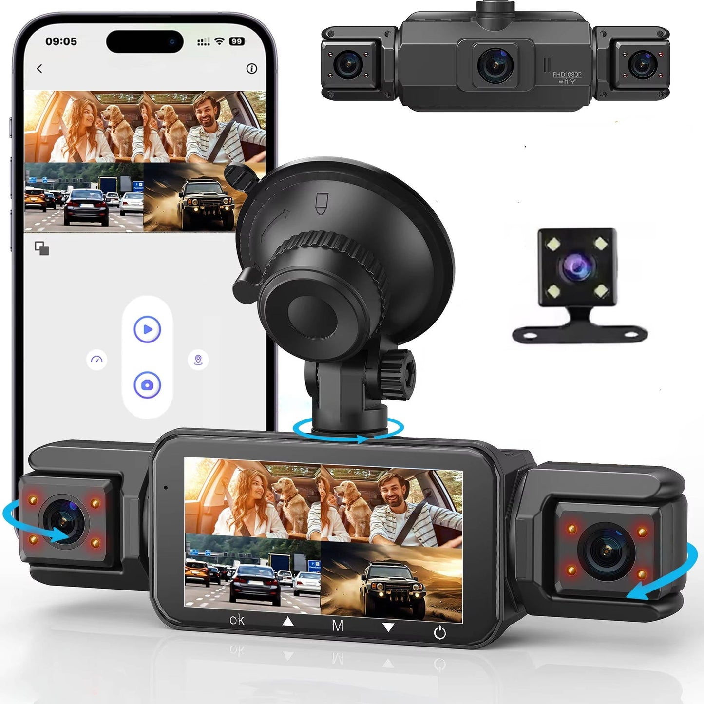Universal Wireless Car Dash Cam with Front & Rear Night Vision for complete vehicle security.