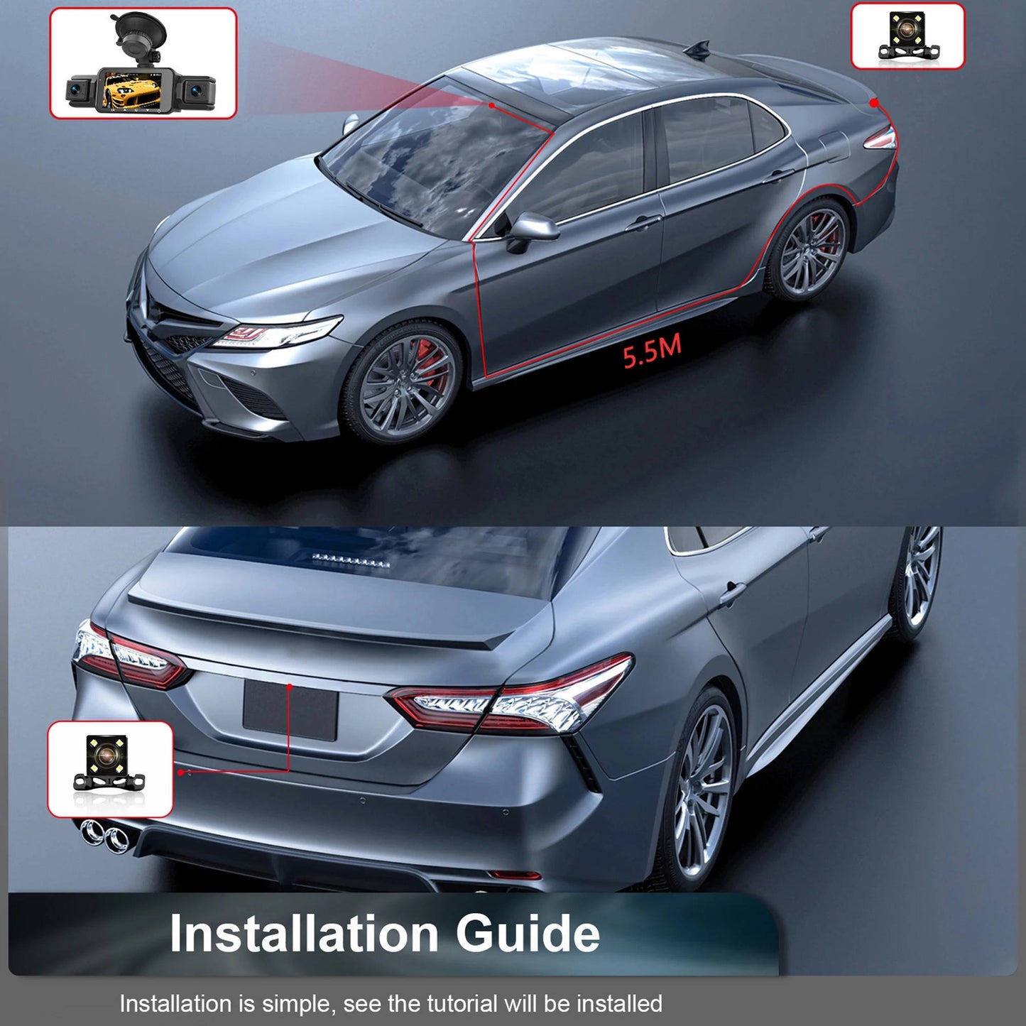 Parking monitor & driving recorder: Wireless front & rear dash cam with G-sensor for peace of mind.