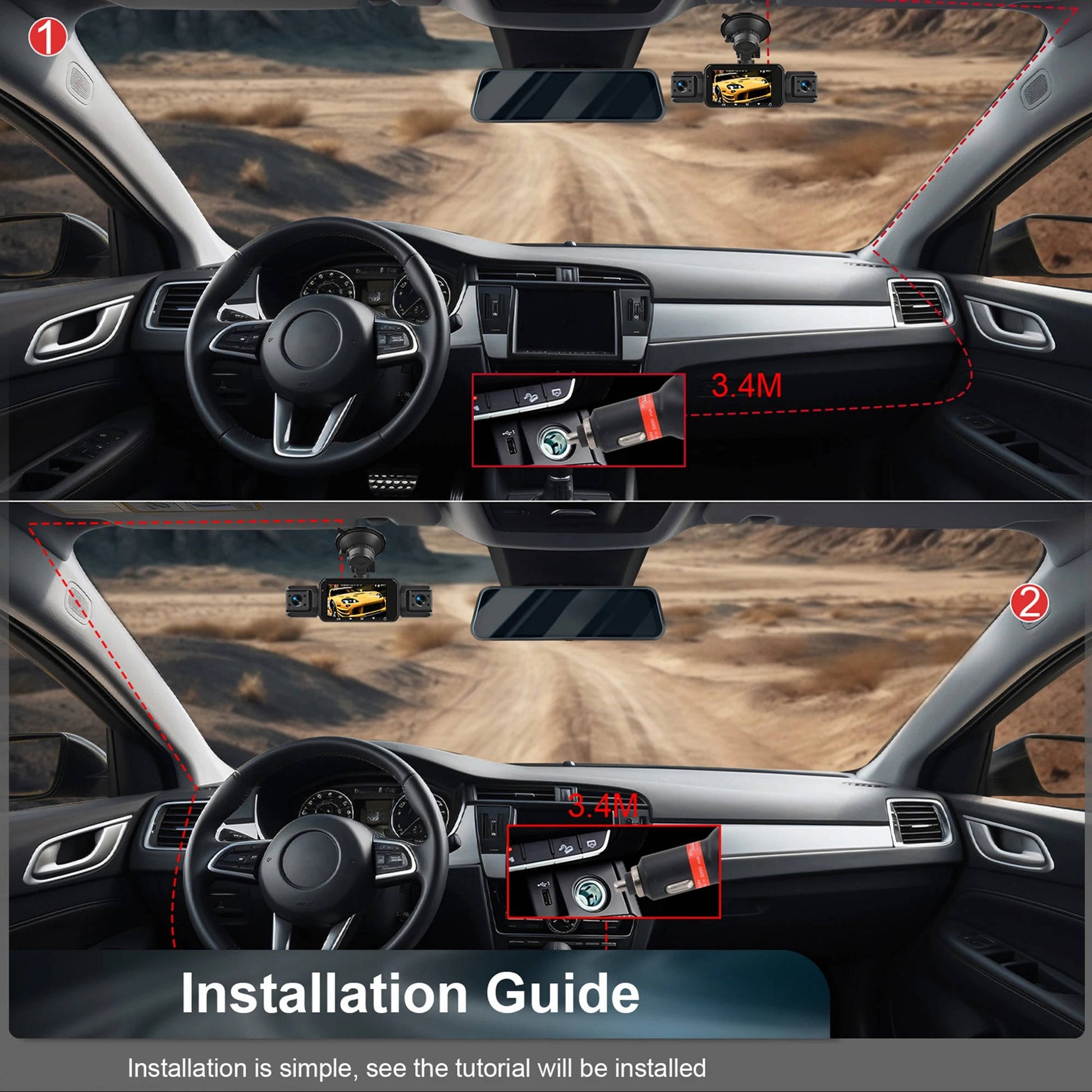 Advanced night vision on a wireless car dash cam, capturing clear front & rear video.