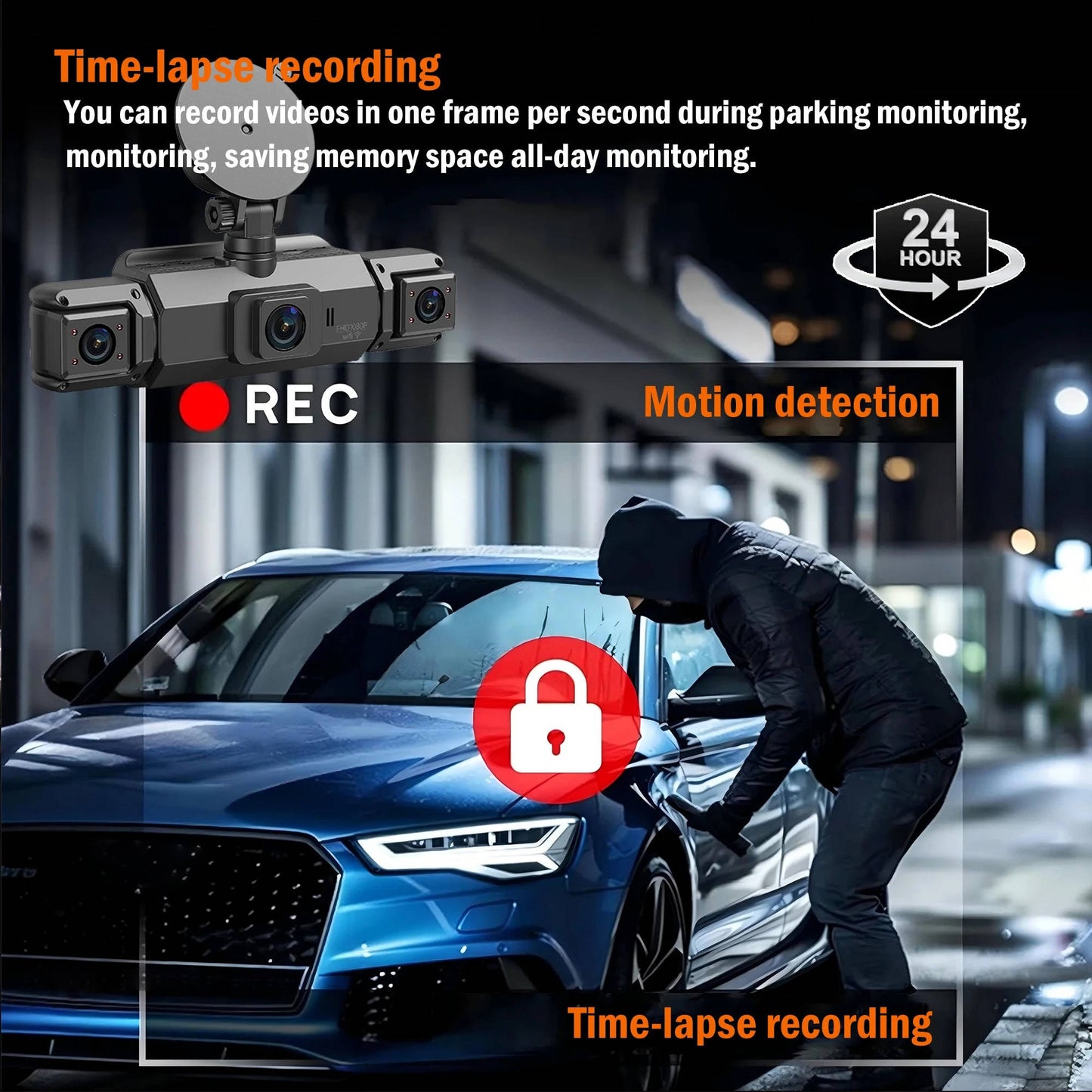 High-definition front camera footage from a universal wireless dash cam with night vision.