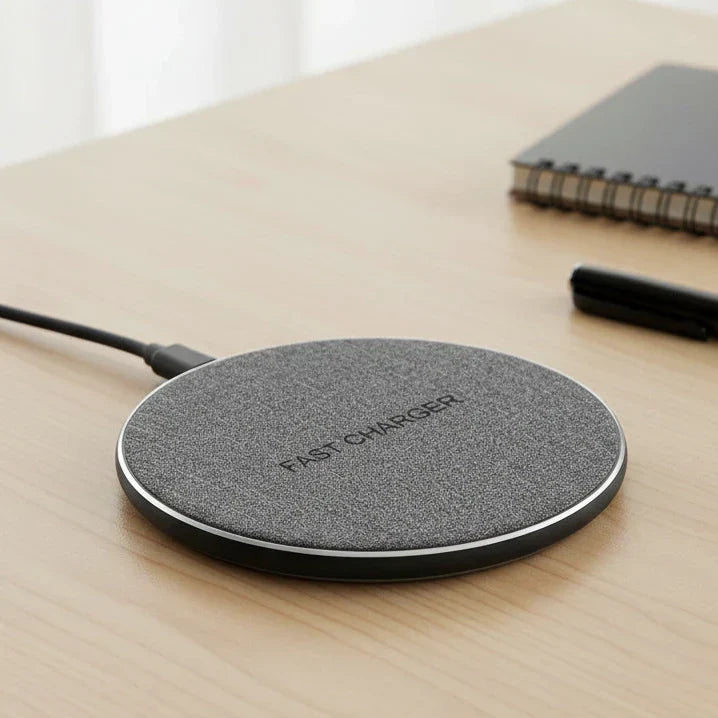 Universal wireless fast charger pad for iPhone, Samsung, & AirPods. Convenient multi-device desktop charging.