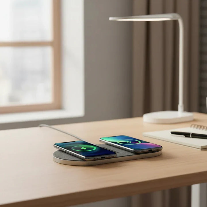 Desktop wireless charger for iPhone, Samsung phones, and AirPods. Enjoy fast, cable-free power for multiple gadgets.