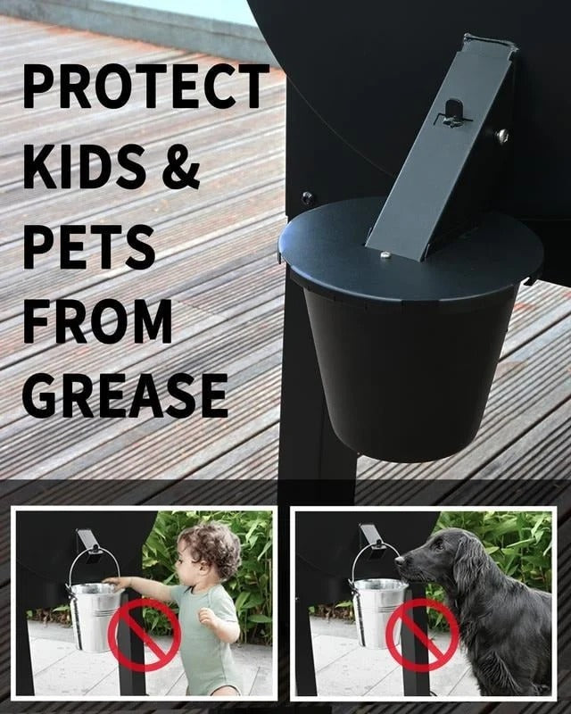 Innovative grill grease catcher with secure lid. A must-have kitchen tool for hygienic grilling and outdoor BBQ cleanup.