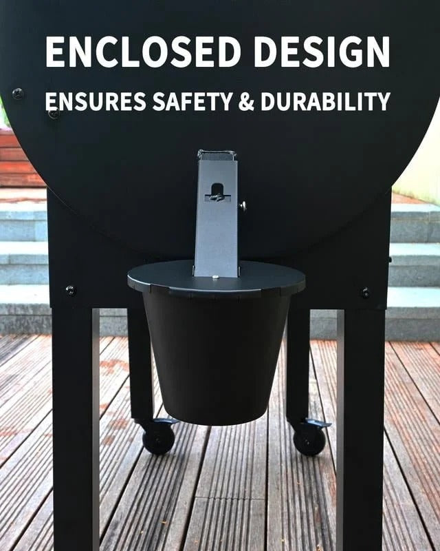 Compact upgraded grease collector with a secure lid, perfect grill accessory for clean outdoor cooking and easy cleanup.