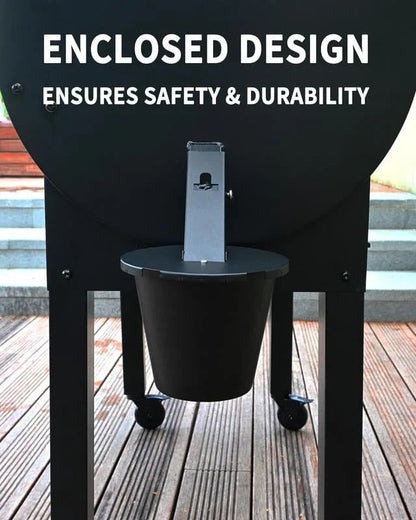Compact upgraded grease collector with a secure lid, perfect grill accessory for clean outdoor cooking and easy cleanup.