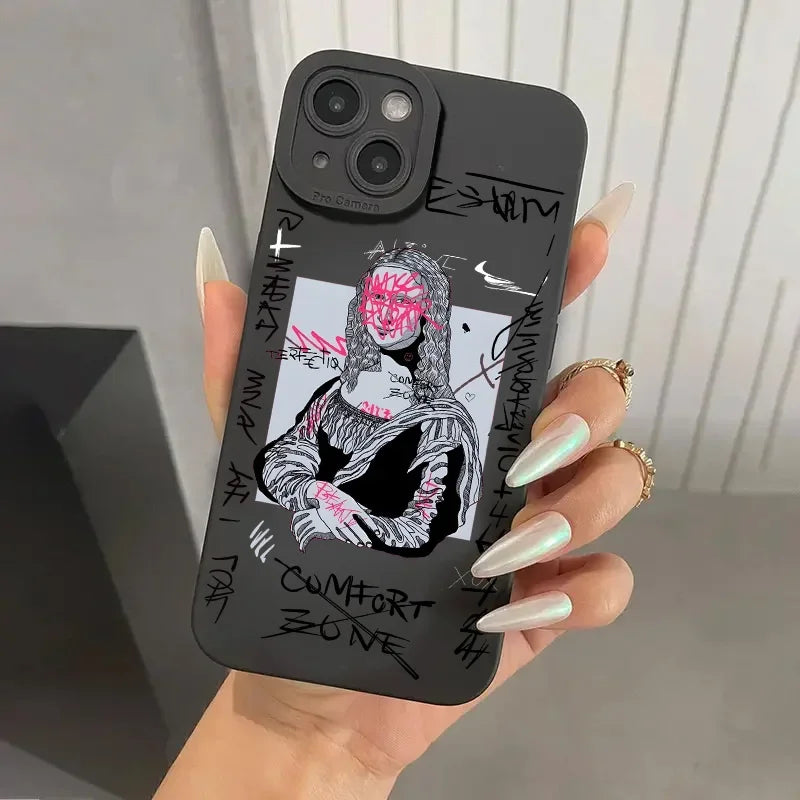 Shock absorbent iPhone case with modern graffiti art of David. Durable TPU, protects your phone with urban style.