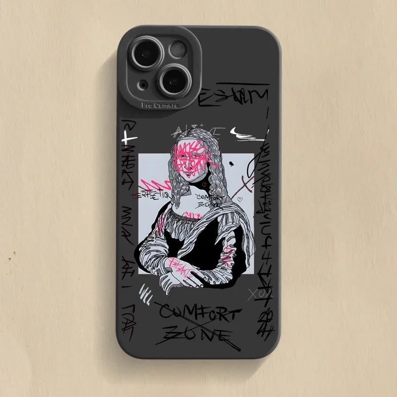 Sleek TPU urban art iPhone case with iconic graffiti designs. Shock absorbent for ultimate phone protection & wireless charging.