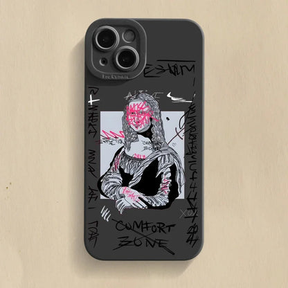 Sleek TPU urban art iPhone case with iconic graffiti designs. Shock absorbent for ultimate phone protection & wireless charging.