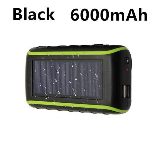 USB power bank with convenient hand crank and solar charging, plus a powerful flashlight for survival