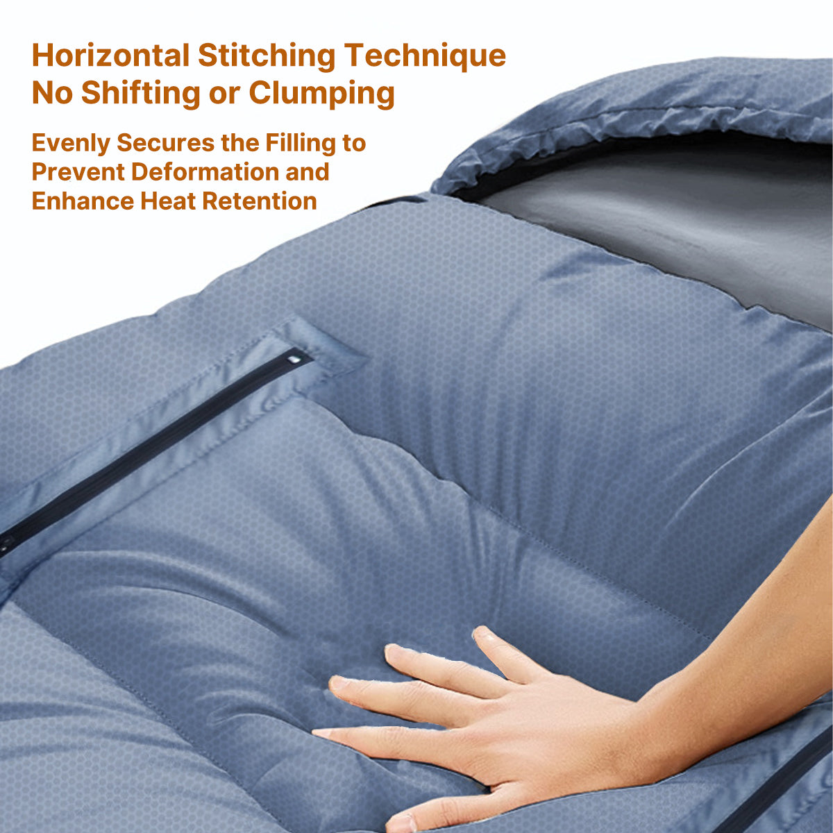 Close-up of the USB power port on a heated sleeping bag, highlighting its convenient charging.