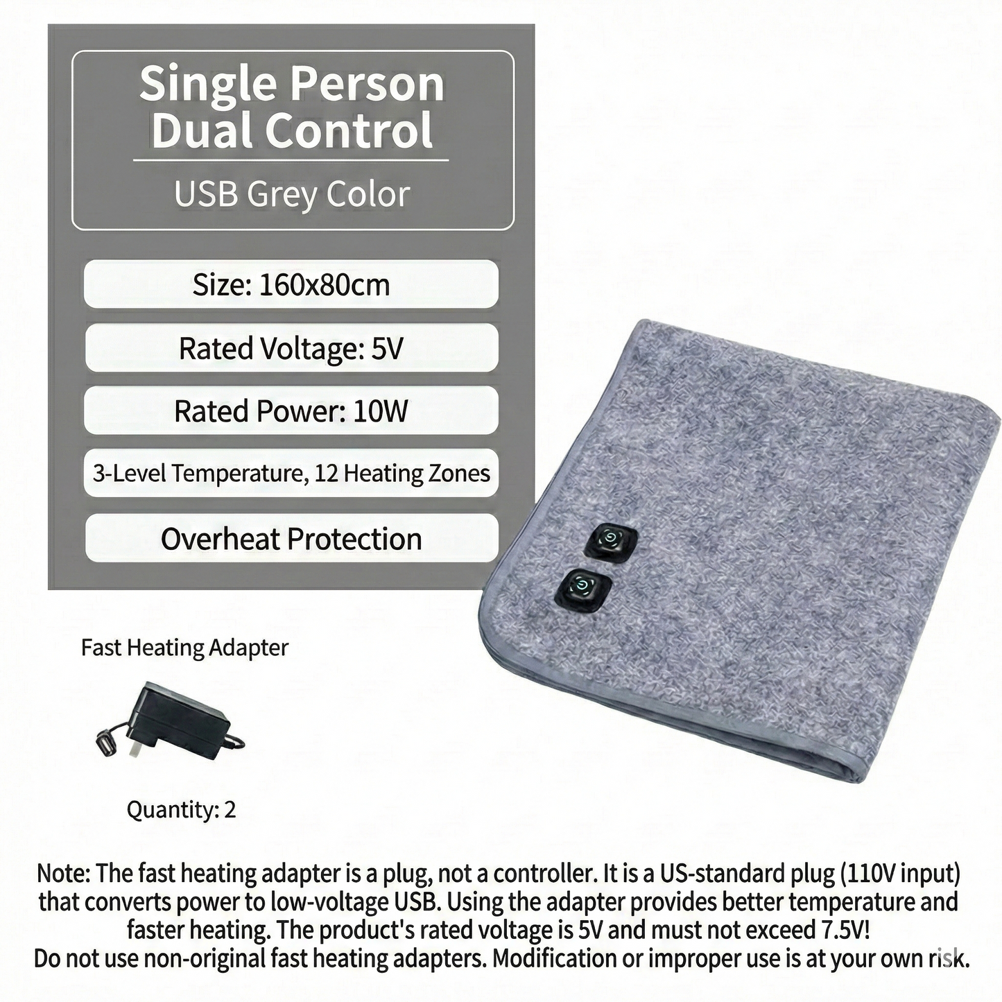 Travel-friendly USB electric blanket, fast heating for portable warmth and comfort.