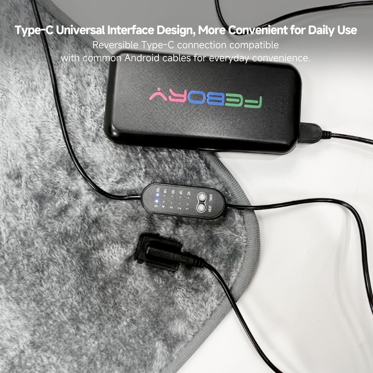 Portable heated blanket, USB charging, great for travel, dorm, or any winter essentials.