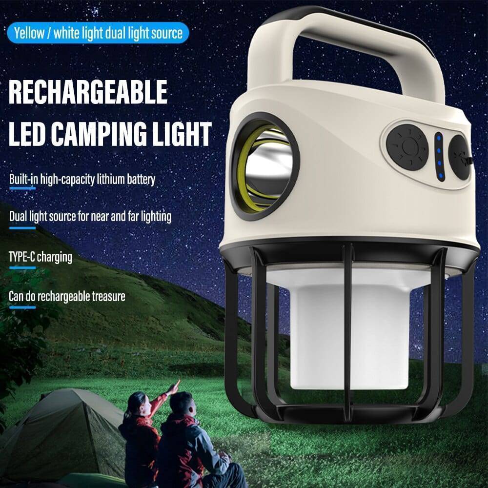 USB rechargeable camping lantern and flashlight, 360-degree LED light for outdoor adventures