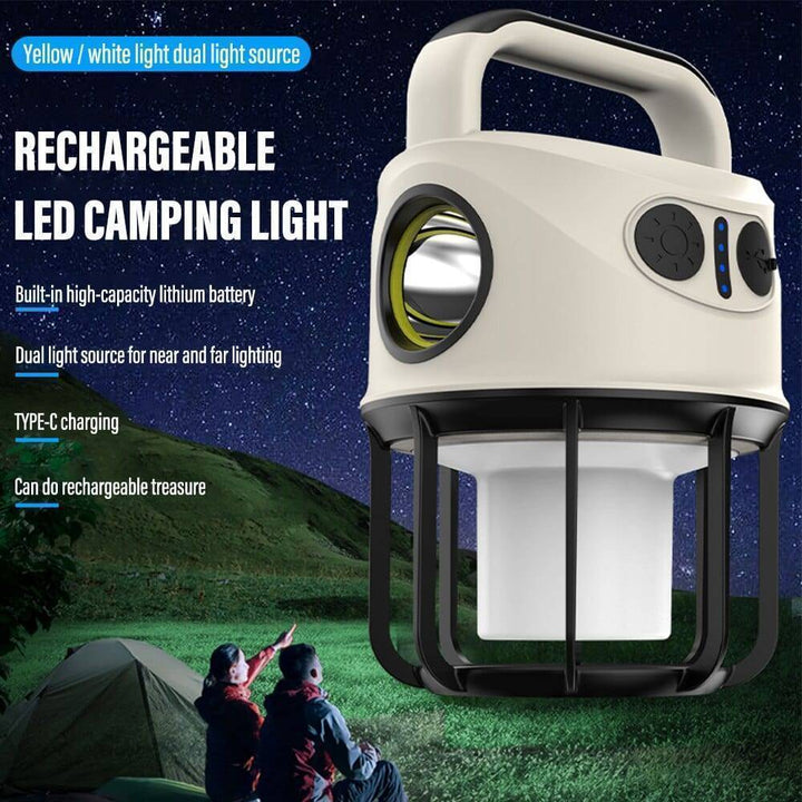 USB rechargeable camping lantern and flashlight, 360-degree LED light for outdoor adventures
