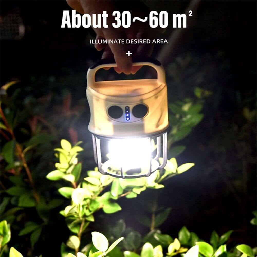 Outdoor gear: USB rechargeable LED lantern and flashlight, built-in power bank feature