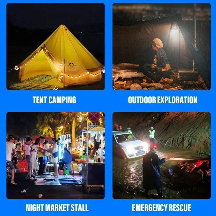 Rechargeable LED flashlight and camping lantern, essential outdoor gear with USB-C port