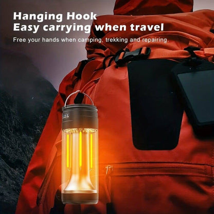 Magnetic base camping lantern attached to a metal surface, providing hands-free emergency light.